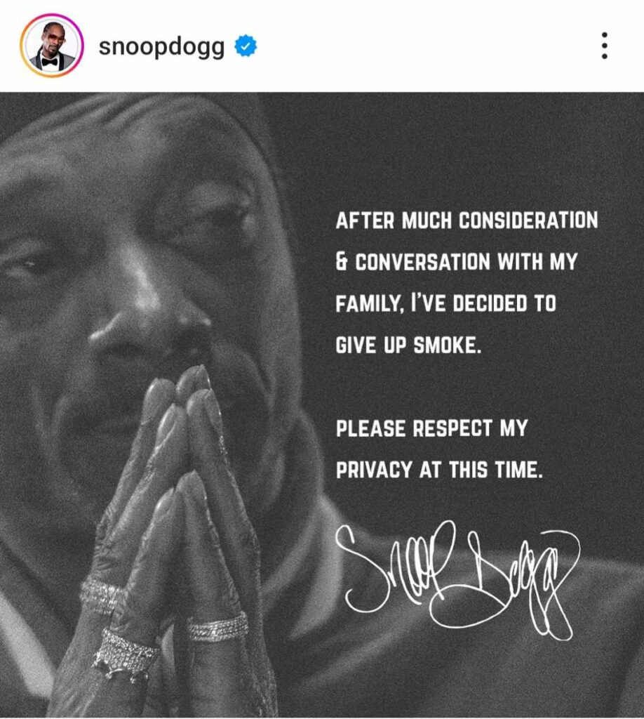 Snoop Dogg przestał palić zioło